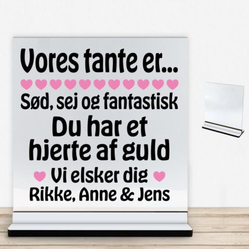 Min tante er sød, sej og fantastisk... | Glasskilt inkl. fod med farvet overflade - Image 2