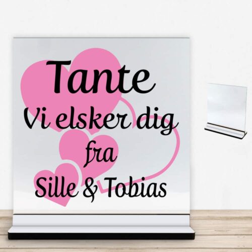 Alternative view of Tante jeg elsker dig m. hjerter | Glasskilt inkl. fod med farvet overflade