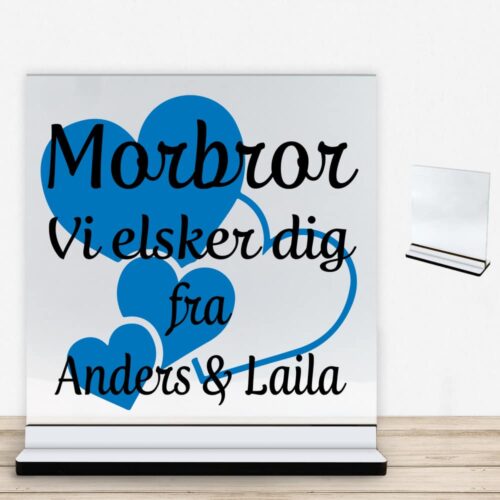 Morbror jeg elsker dig m. hjerter | Glasskilt inkl. fod med farvet overflade - Image 2