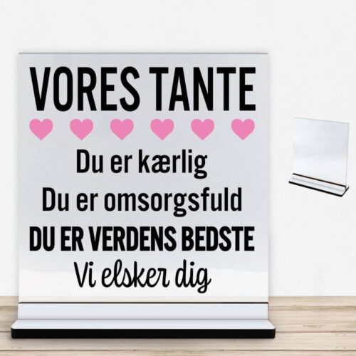 Alternative view of Min tante er verdens bedste | Glasskilt inkl. fod med farvet overflade