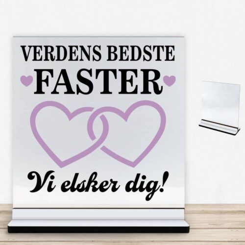 Alternative view of Verdens bedste faster - design 2 | Glasskilt inkl. fod med farvet overflade