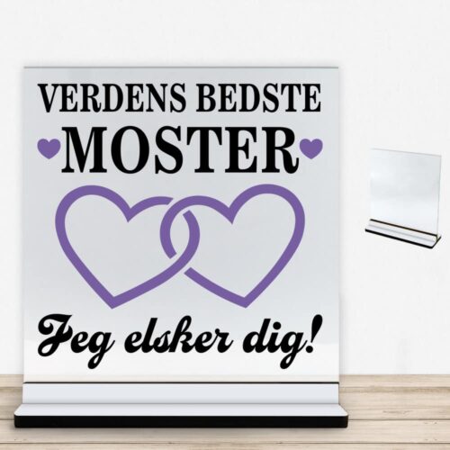 Verdens bedste moster - design 2 | Glasskilt inkl. fod med farvet overflade