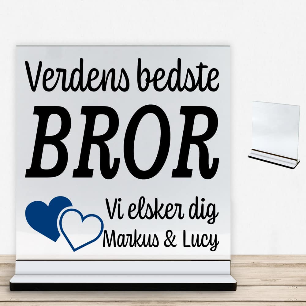 Verdens bedste bror... - design 2 | Glasskilt inkl. fod med farvet overflade - Billede 2