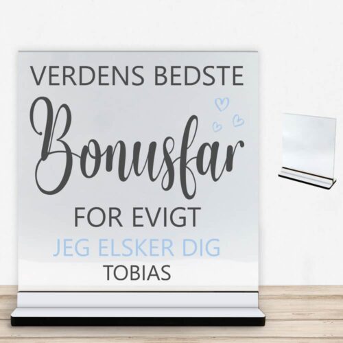 Verdens bedste bonusfar for evigt | Glasskilt inkl. fod med farvet overflade