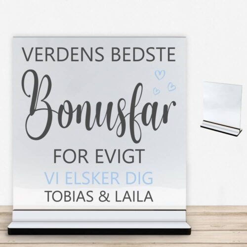 Alternative view of Verdens bedste bonusfar for evigt | Glasskilt inkl. fod med farvet overflade