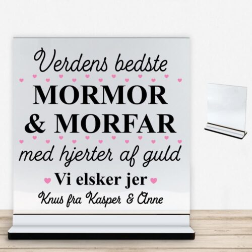 Alternative view of Verdens bedste mormor & morfar #1 | Glasskilt inkl. fod med farvet overflade