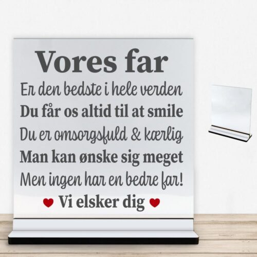 Alternative view of Min far, den bedste i hele verden | Glasskilt inkl. fod med farvet overflade