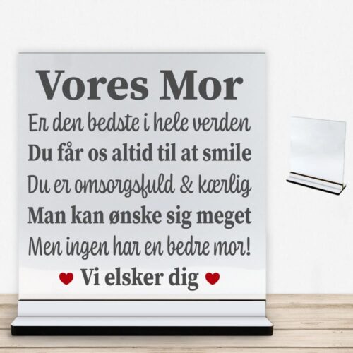 Alternative view of Min mor, den bedste i hele verden | Glasskilt inkl. fod med farvet overflade