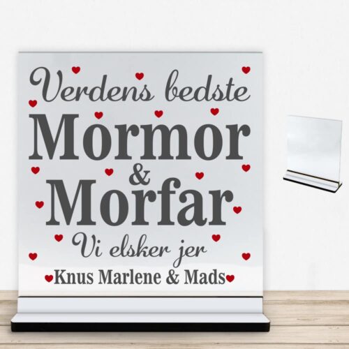 Alternative view of Verdens bedste mormor & morfar #2 | Glasskilt inkl. fod med farvet overflade