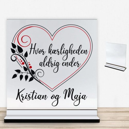 Decor hjerte design 1 | Glasskilt inkl. fod med farvet overflade