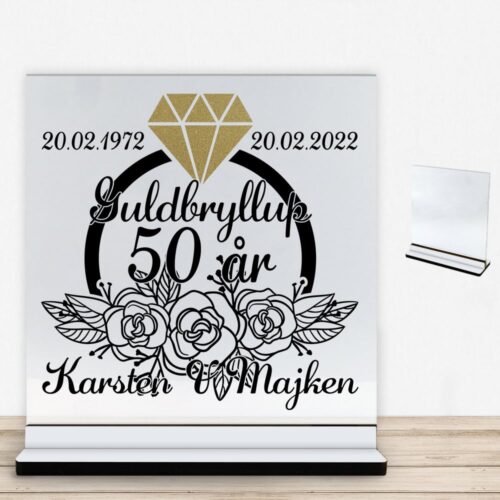 Guldbryllup 50 år #1 | Glasskilt inkl. fod med farvet overflade