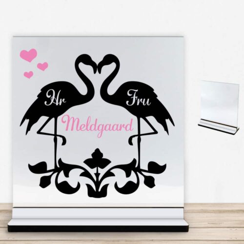 Flamingo love | Glasskilt inkl. fod med farvet overflade