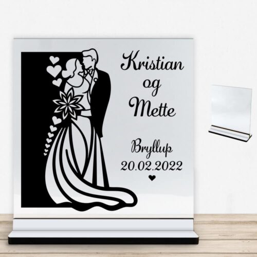 Bryllup #1 | Glasskilt inkl. fod med farvet overflade
