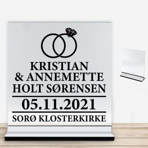 Bryllup #2 | Glasskilt inkl. fod med farvet overflade