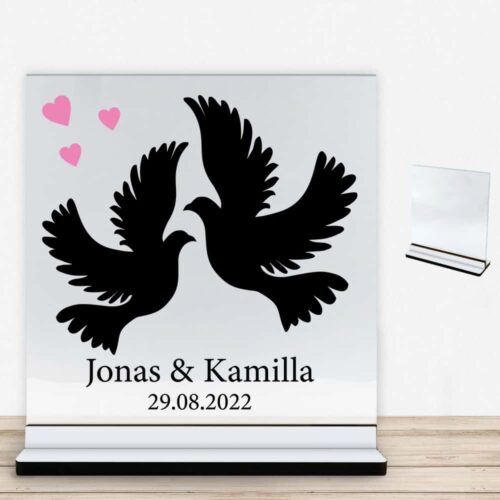 Love doves | Glasskilt inkl. fod med farvet overflade