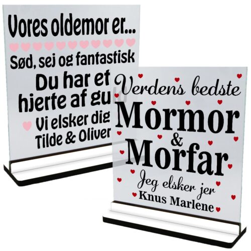 Bedsteforældre & oldeforældre | Glasskilte inkl. fod (farvet overflade)