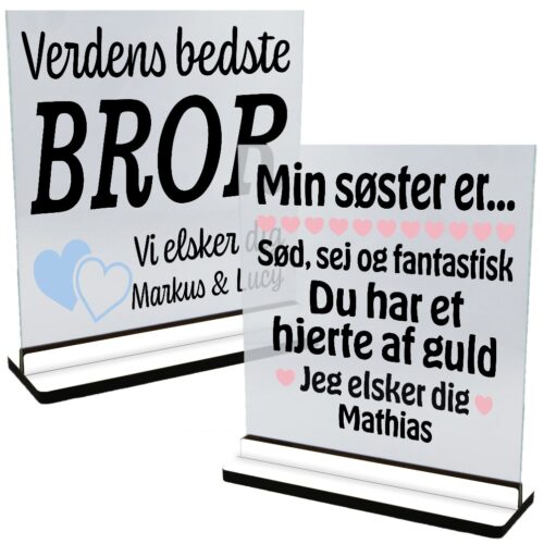 Børn, børnebørn & søskende | Glasskilte inkl. fod (farvet overflade)