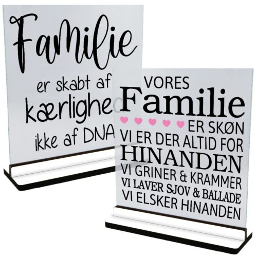 Familie | Glasskilte inkl. fod (farvet overflade)