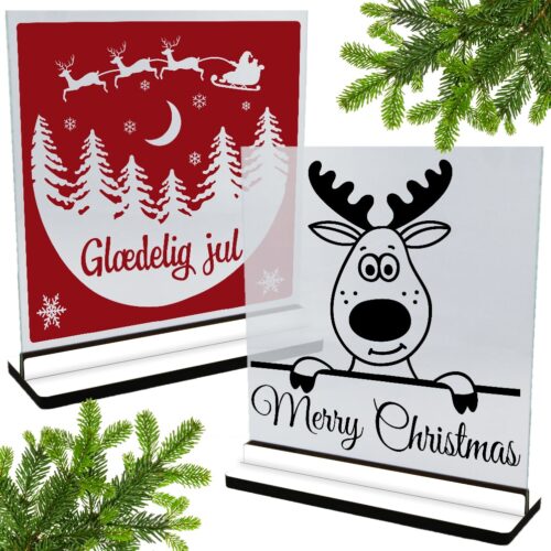 Jule | Glasskilte inkl. fod (farvet overflade)