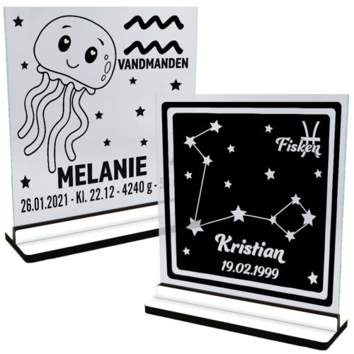 Stjernetegn | Glasskilte inkl. fod (farvet overflade)