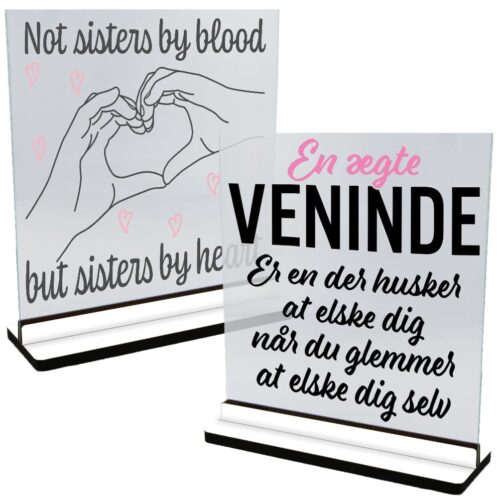 Venner & veninder | Glasskilte inkl. fod (farvet overflade)