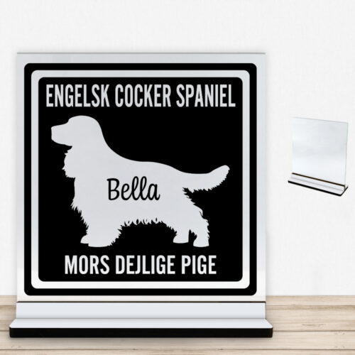 MyPets Engelsk Cocker Spaniel | Glasskilt inkl. fod med farvet overflade