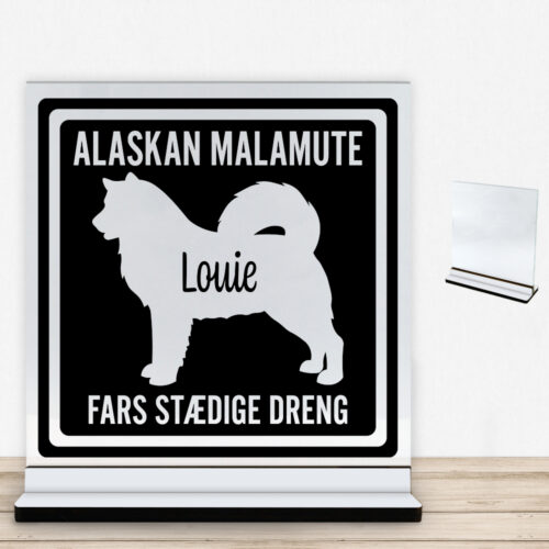 MyPets Alaskan Malamute | Glasskilt inkl. fod med farvet overflade