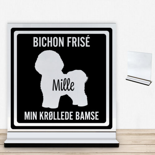 MyPets Bichon Frisé | Glasskilt inkl. fod med farvet overflade