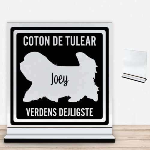 MyPets Coton de Tulear | Glasskilt inkl. fod med farvet overflade