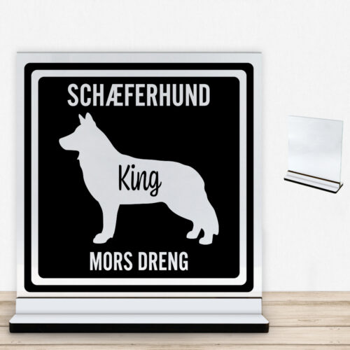 MyPets Schæferhund | Glasskilt inkl. fod med farvet overflade