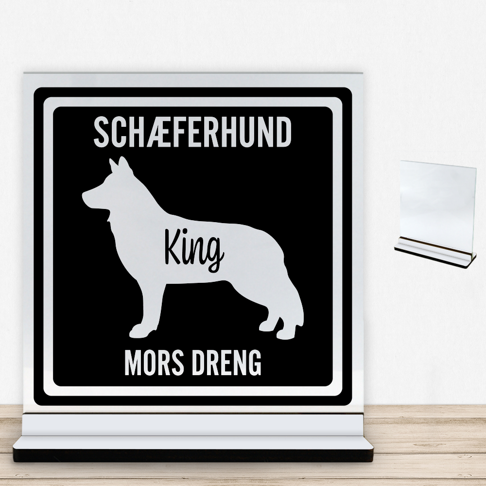 MyPets Schæferhund | Glasskilt inkl. fod med farvet overflade