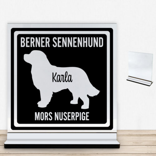 MyPets Berner Sennenhund | Glasskilt inkl. fod med farvet overflade