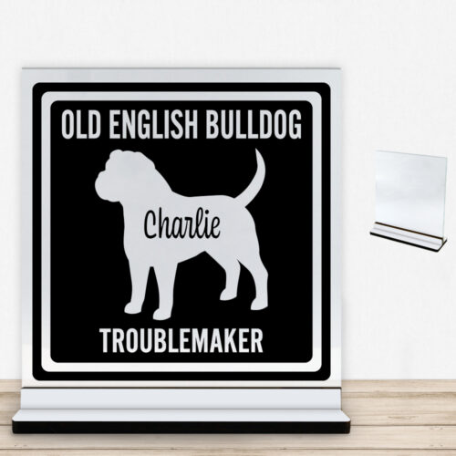 MyPets Old English Bulldog | Glasskilt inkl. fod med farvet overflade