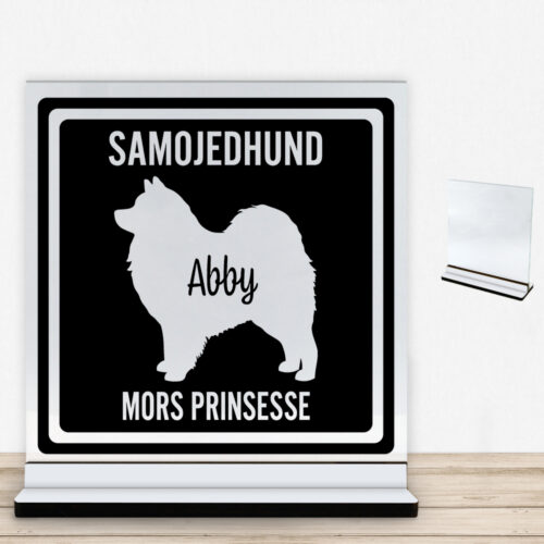 MyPets Samojedhund | Glasskilt inkl. fod med farvet overflade