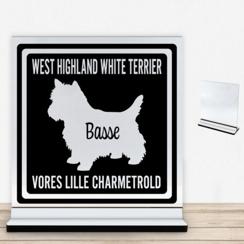 MyPets West Highland White Terrier | Glasskilt inkl. fod med farvet overflade