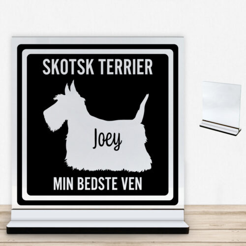 MyPets Skotsk Terrier | Glasskilt inkl. fod med farvet overflade