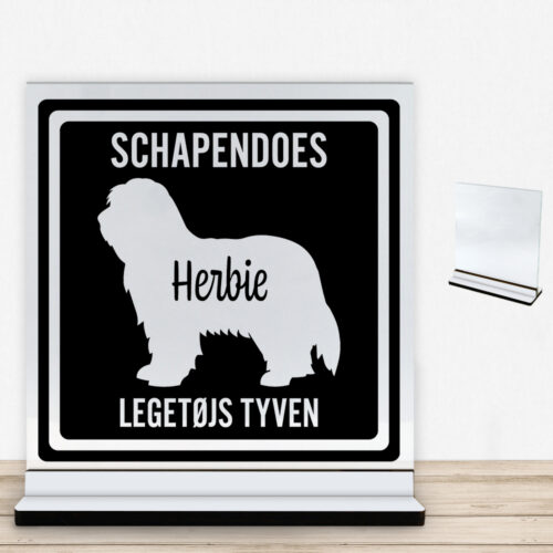MyPets Schapendoes | Glasskilt inkl. fod med farvet overflade