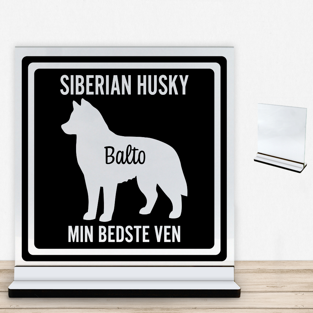 MyPets Siberian Husky | Glasskilt inkl. fod med farvet overflade