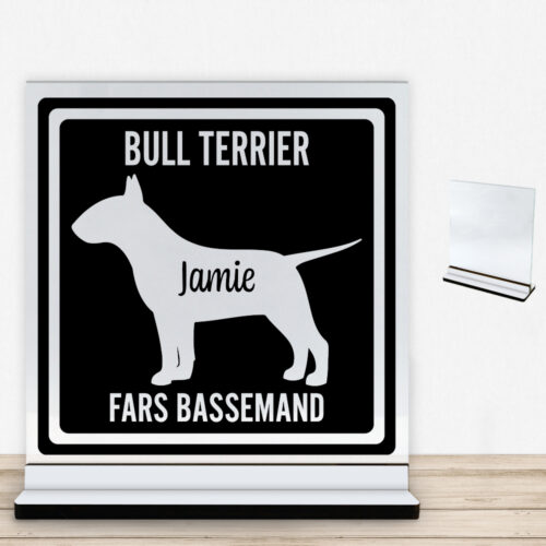 MyPets Bull Terrier | Glasskilt inkl. fod med farvet overflade