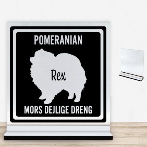 MyPets Pomeranian | Glasskilt inkl. fod med farvet overflade