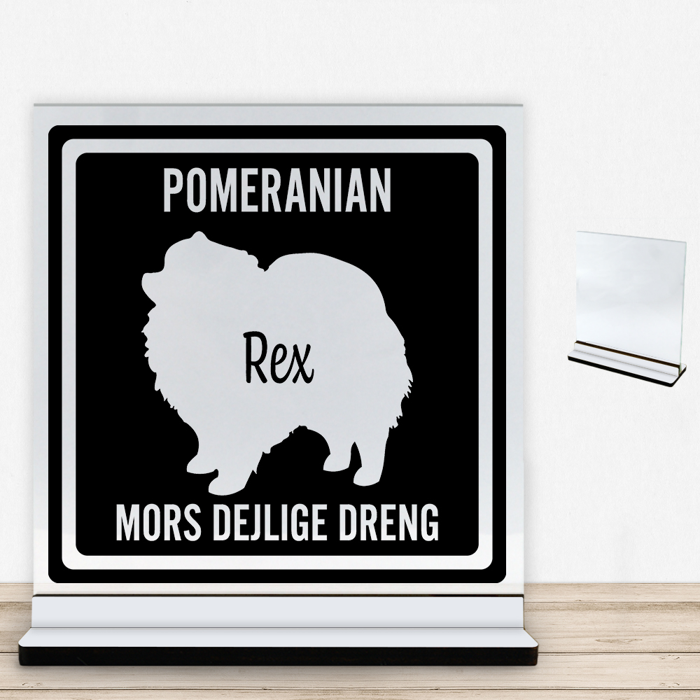 MyPets Pomeranian | Glasskilt inkl. fod med farvet overflade