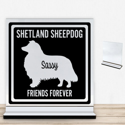 MyPets Shetland Sheepdog | Glasskilt inkl. fod med farvet overflade