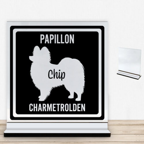MyPets Papillon | Glasskilt inkl. fod med farvet overflade