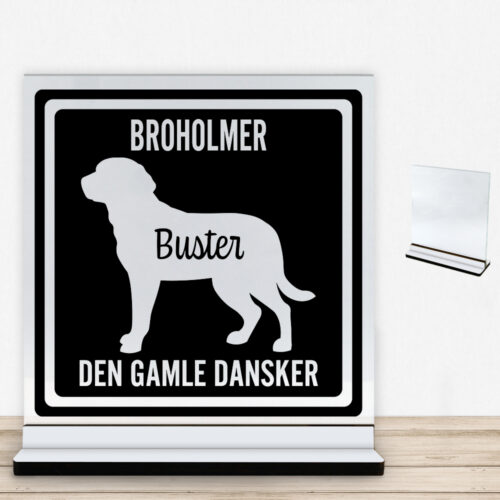 MyPets Broholmer | Glasskilt inkl. fod med farvet overflade