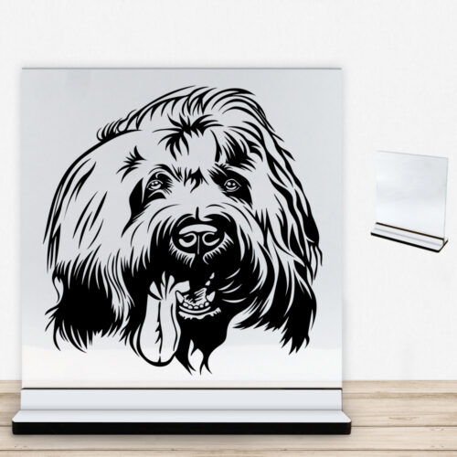 DogFace Briard | Glasskilt inkl. fod med farvet overflade