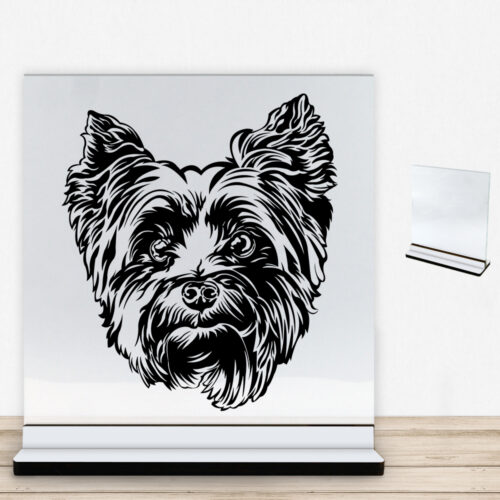 DogFace Yorkshire Terrier | Glasskilt inkl. fod med farvet overflade