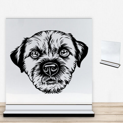 DogFace Border Terrier | Glasskilt inkl. fod med farvet overflade