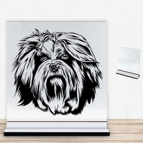 DogFace Lhasa Apso | Glasskilt inkl. fod med farvet overflade