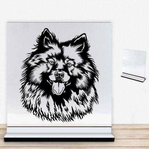 DogFace Keeshond | Glasskilt inkl. fod med farvet overflade