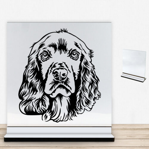 DogFace Cocker Spaniel | Glasskilt inkl. fod med farvet overflade